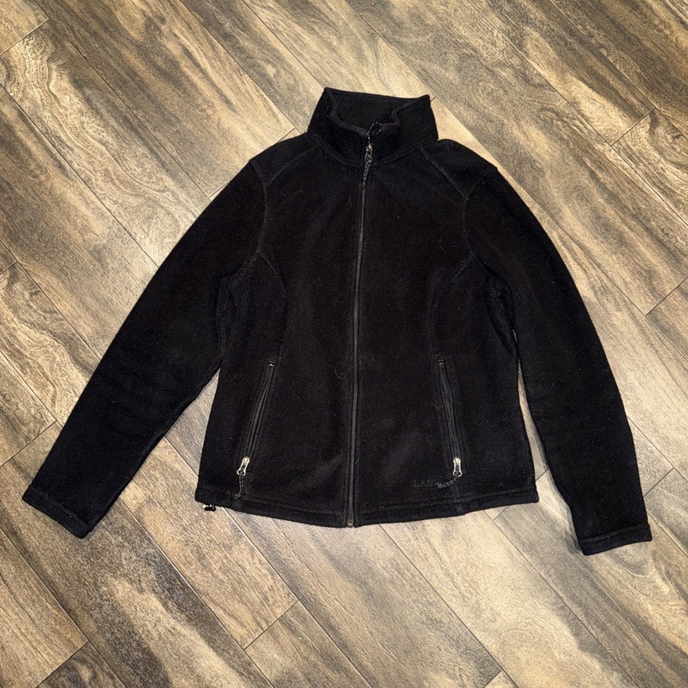 LL Bean Full-Zip Fleece Long-Sleeve Mock Neck Jacket Women's Size S-Petite Black